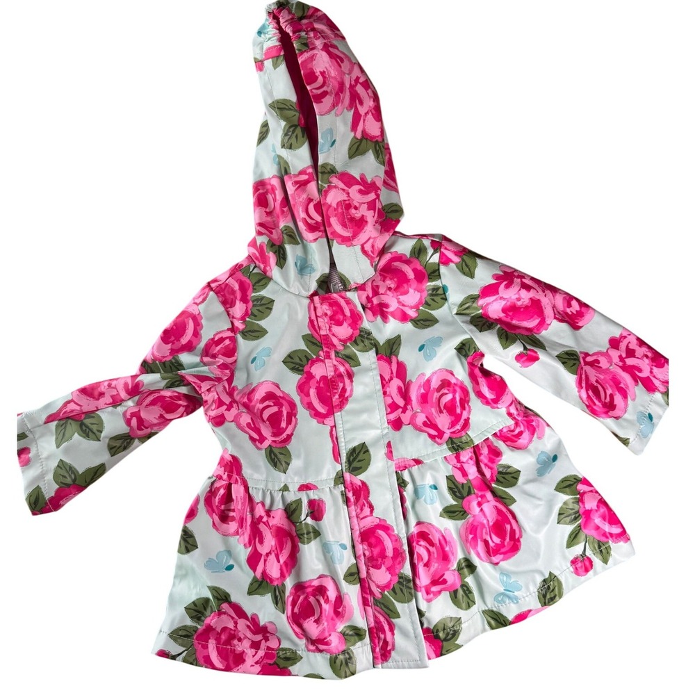Little Me Raincoat Baby‎ Girls 12M Floral Hooded Peplum Light Blue Pink Girly
